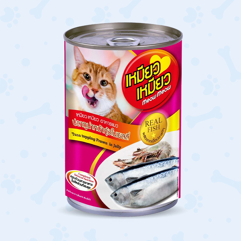 Meow Meow Cat Can Food Tuna Topping Prawn in Jelly gulshanpetclinic Meow Meow Cat Can Food Tuna Topping Prawn in Jelly gulshanpetclinic